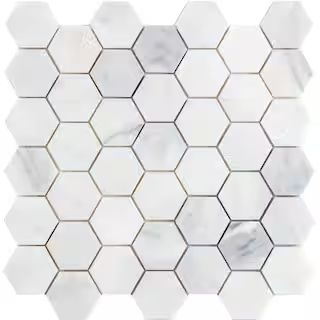 EMSER TILE Winter Frost Hexagon Mix 12 in. x 12 in. x 10 mm Marble Mosaic Tile (0.98 sq. ft.) 143... | The Home Depot