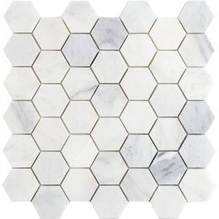 EMSER TILE Winter Frost Hexagon Mix 12 in. x 12 in. x 10 mm Marble Mosaic Tile (0.98 sq. ft.) 143... | The Home Depot