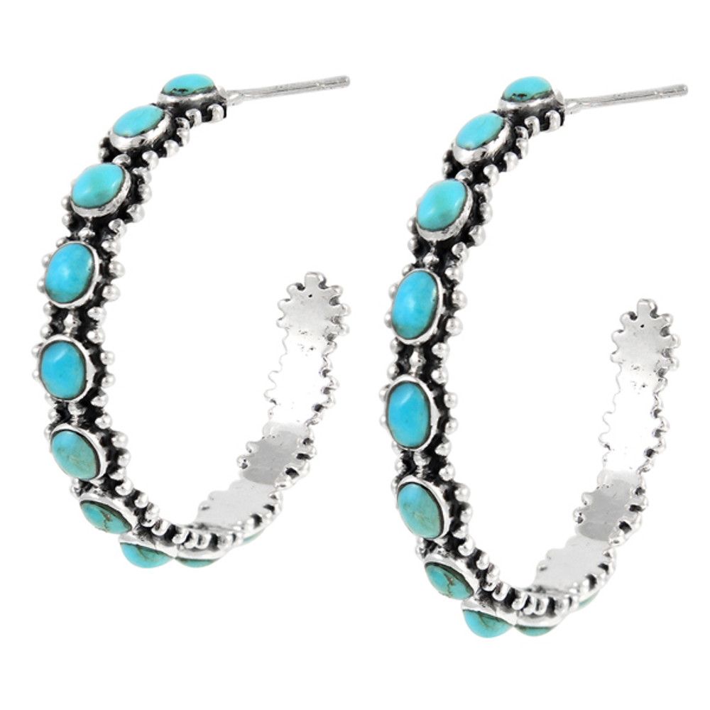 Turquoise Hoop Earrings Sterling Silver E1266-C75 | TURQUOISE NETWORK