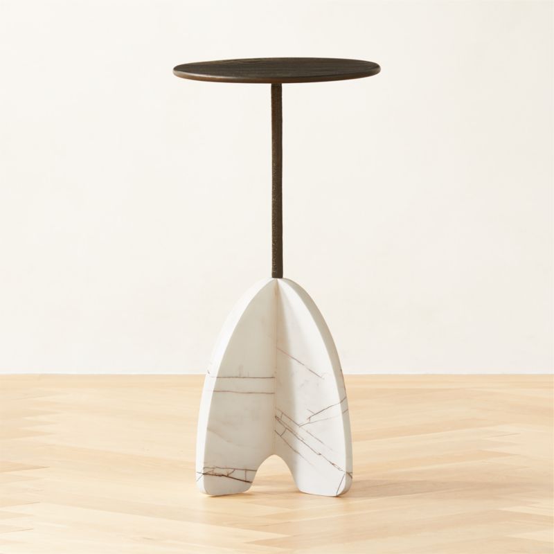 Spazio Bronze and White Marble Side Table | CB2 | CB2