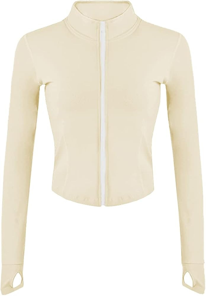 Lviefent Womens Lightweight Full Zip Running Track Jacket Workout Slim Fit Yoga Sportwear with Thumb | Amazon (US)