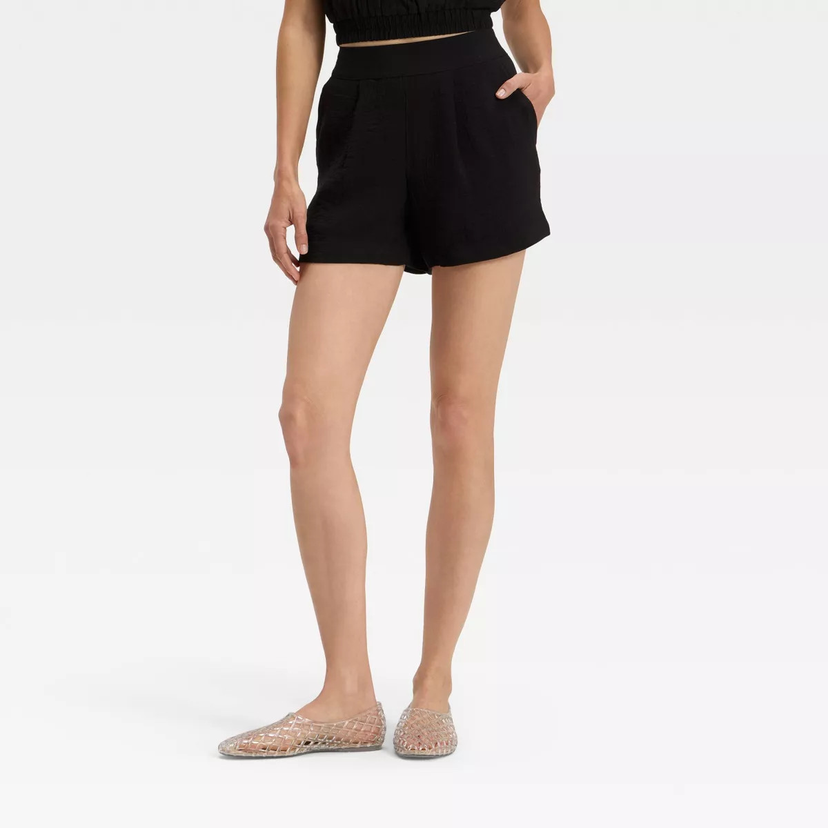 Women's High-Rise Modern Gauze Shorts - A New Day™ Black M | Target