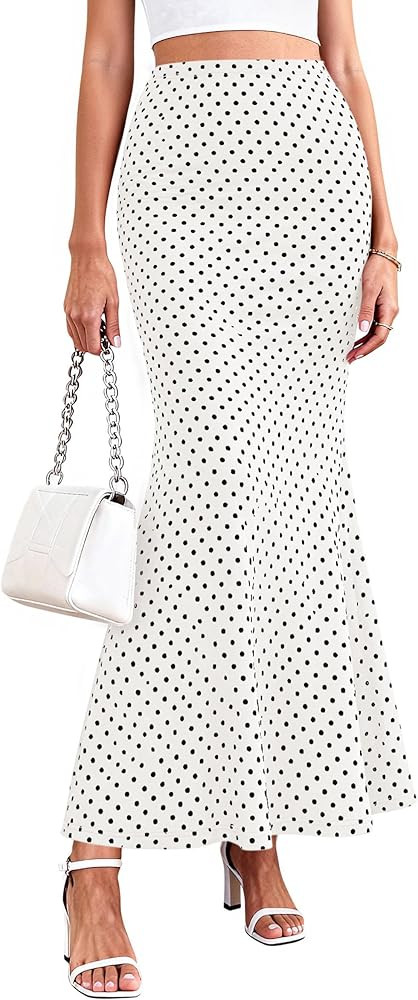 PRETTYGARDEN Women's Maxi Skirt 2026 Summer Flowy Polka Dot Floral High Waisted Mermaid Office Wo... | Amazon (US)