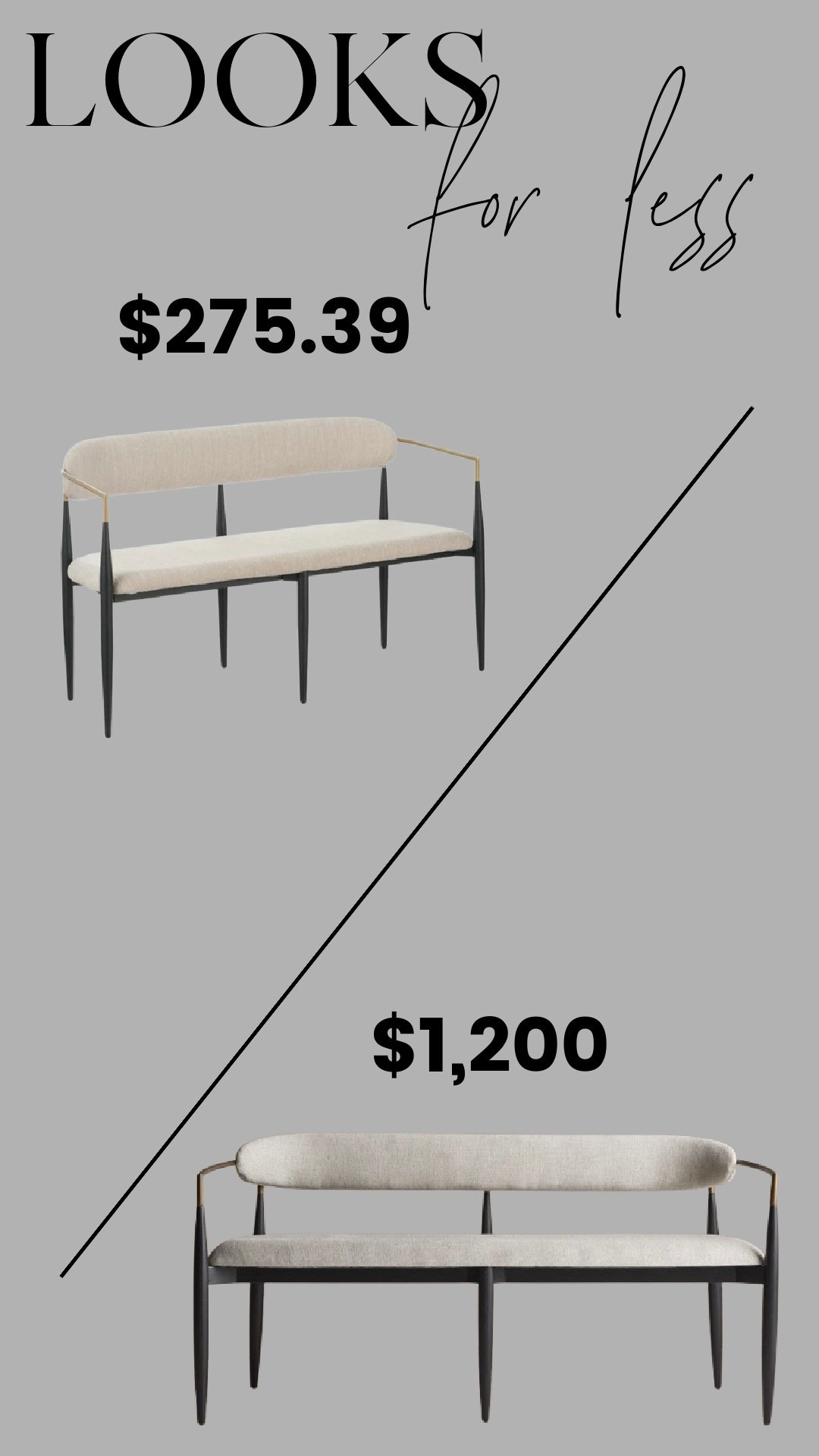 Designer dining bench look for less. Same curved back, tapered legs, and mixed metal detail for $275 instead of $1,200. This is such a clean, modern silhouette that works at a dining table, in an entry, or at the end of a bed. It’s proof that you can get high-end style without the high-end markup.

#LTKHome #LTKSaleAlert
