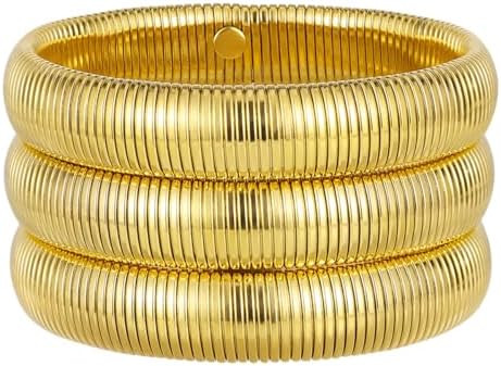 Emibele Gold Bangles Bracelet Set for Women, 18K Gold Plated Chunky Stainless Steel Non Tarnish S... | Amazon (US)