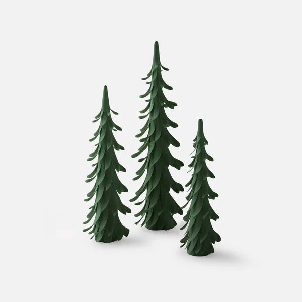 Handcarved Wooden Trees, Set of 3 - Green | Schoolhouse