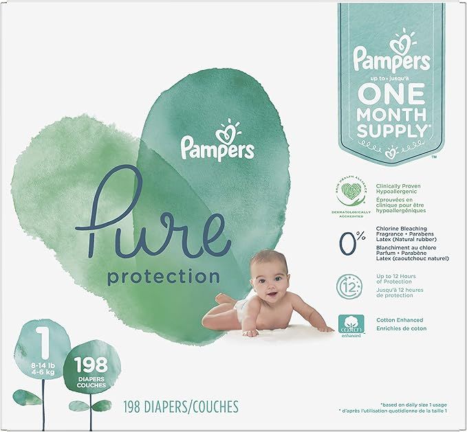 Diapers Size 1, 198 Count - Pampers Pure Protection Disposable Baby Diapers, Hypoallergenic and U... | Amazon (US)