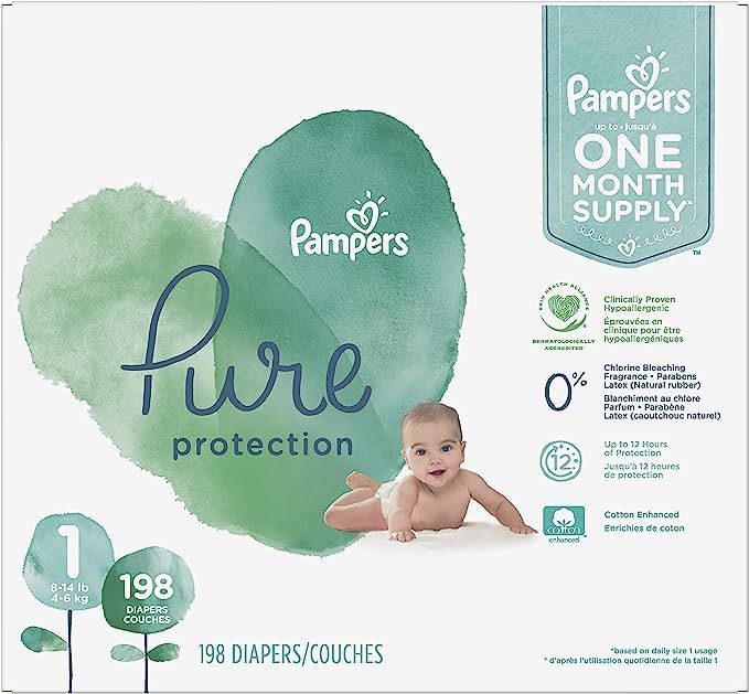 Diapers Size 1, 198 Count - Pampers Pure Protection Disposable Baby Diapers, Hypoallergenic and U... | Amazon (US)