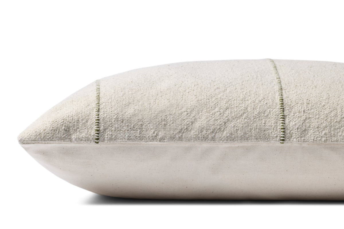 Selena Pillow PMH-0076 Natural/Green Cotton Striped | Rugs Direct