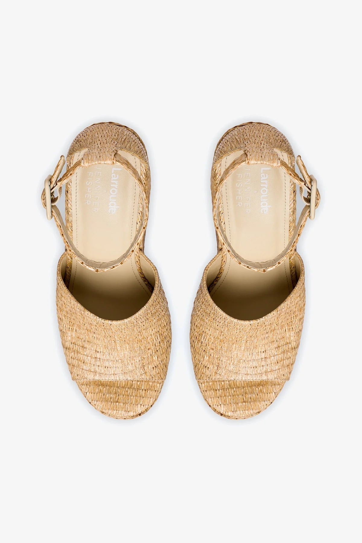 Larroudé x Jennifer Fisher Wedge Sandal In Sepia Raffia | Larroude