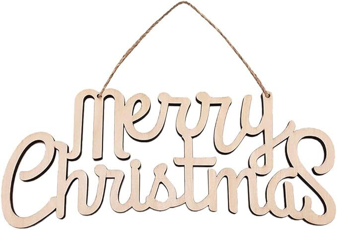 SUPVOX Merry Christmas Wooden Cutout Letter Plaque Hanging Signs Home Decoration | Amazon (US)