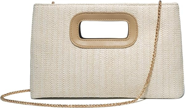 Convertible Trendy 2025 Faux Wicker & Raffia Clutch Purse for Women with Crossbody Strap in Neutr... | Amazon (US)