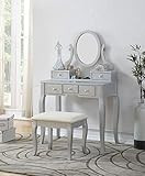 Roundhill Furniture Ashley Silver Wood Makeup Vanity Table and Stool Set, Sliver | Amazon (US)