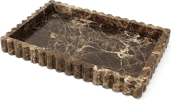 Natural Marble Tray for Bathroom, Real Stone Decorative Vanity Tray with Fluted Edge, Large Marbl... | Amazon (US)