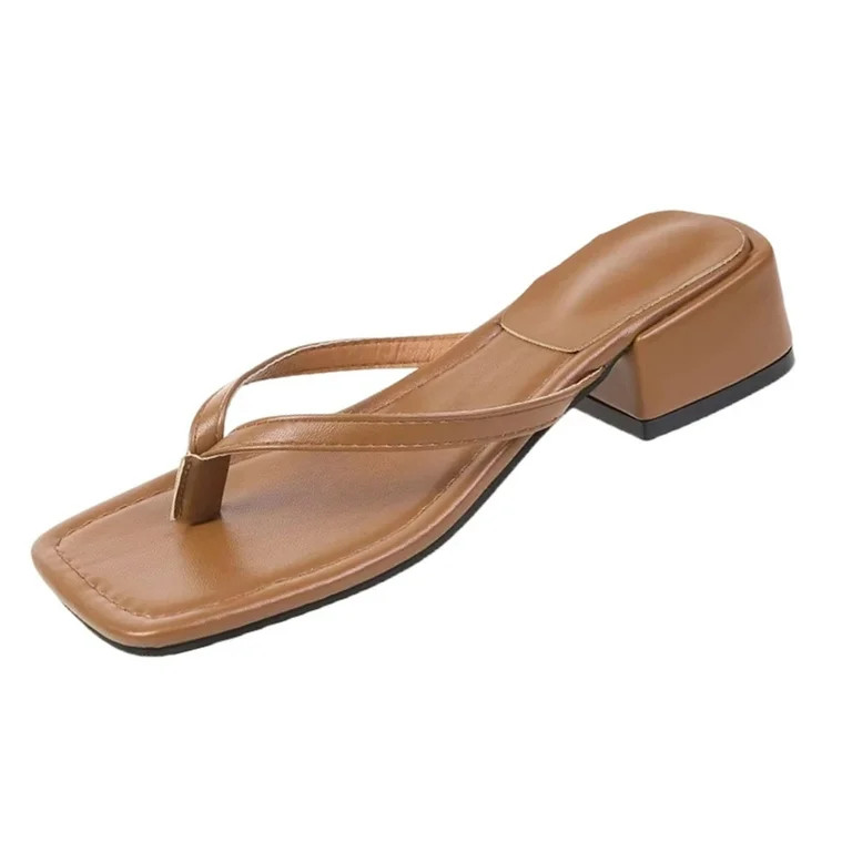 Willtoo Women's Square Toe Chunky Heel Flip Flop Sandals | Summer Platform Slide Sandals Brown | Walmart (US)