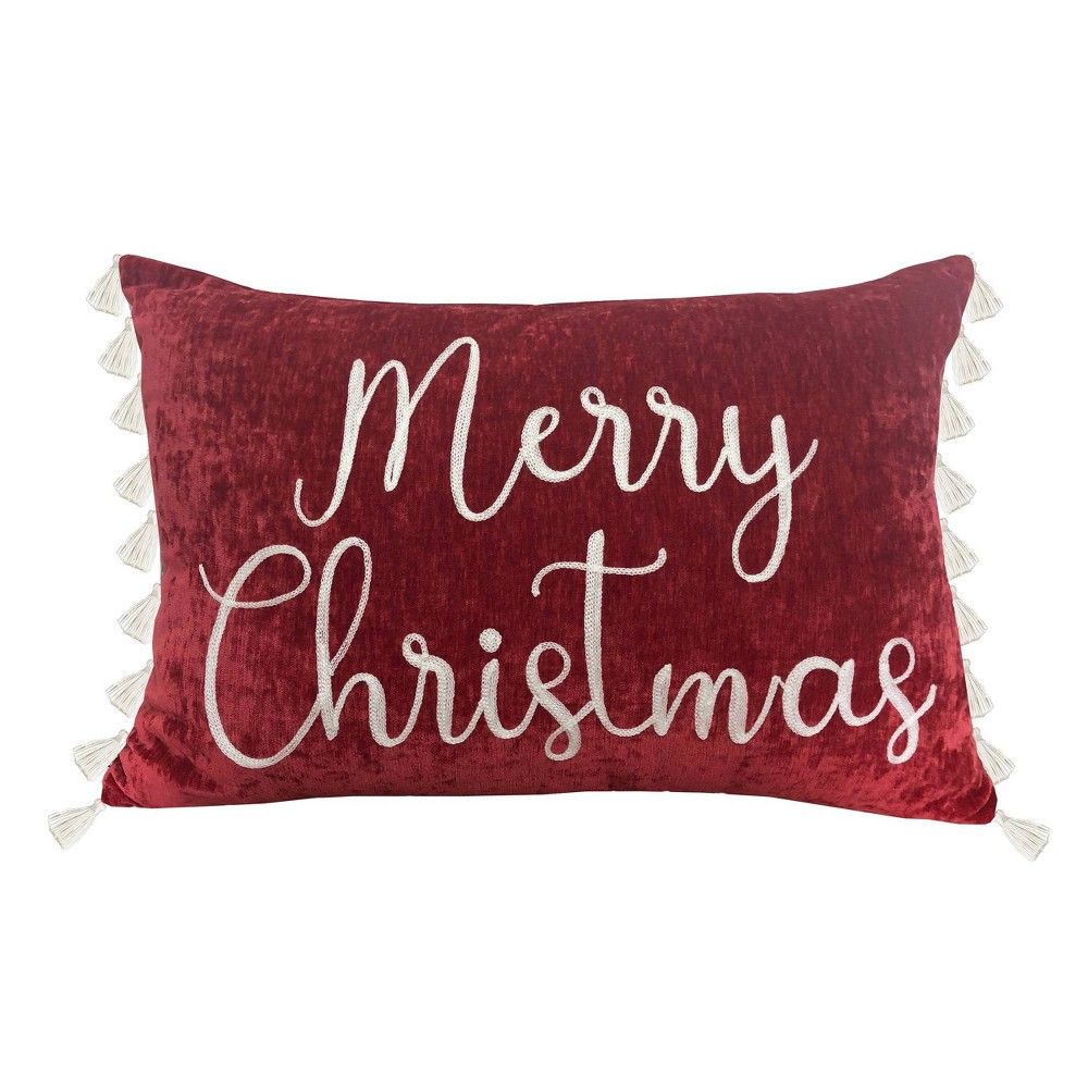 16""x24"" Mel Merry Christmas Lace Embroidered Chenille Throw Pillow with Side Tassel Red - Décor Th | Target