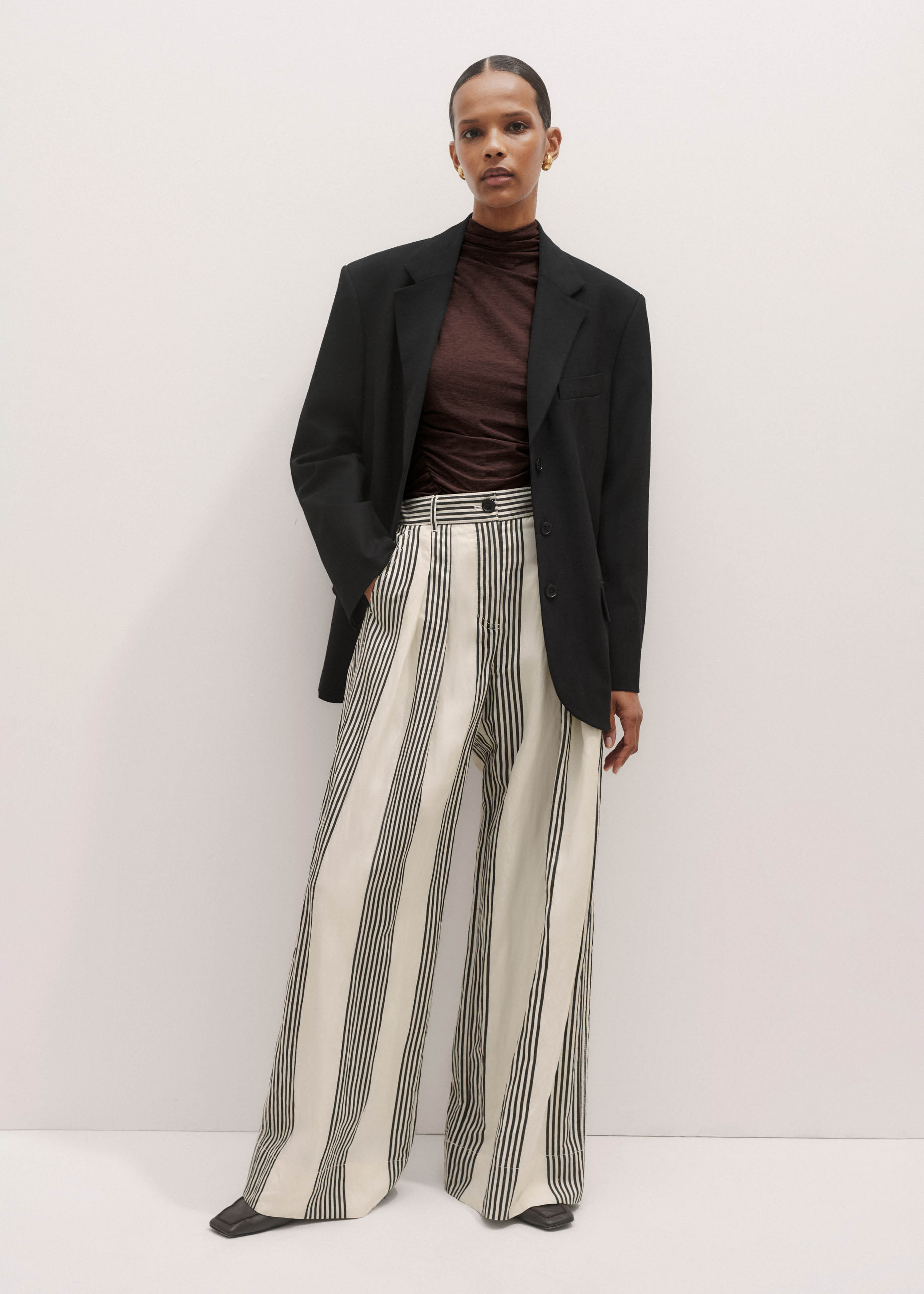Bold Stripe Wide-Leg Pant Italian Textured Fabric | ME+EM US