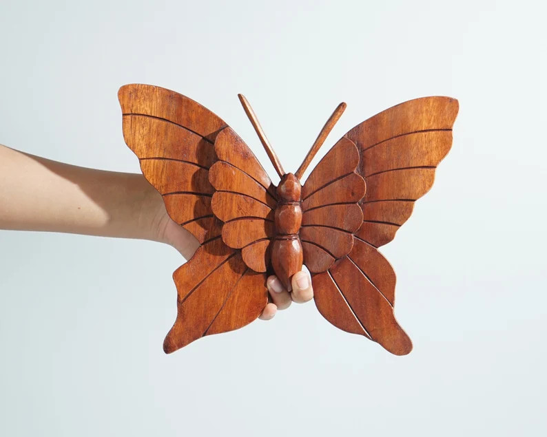 Butterfly Wall Art, Wood Carving, Insect Statue, Animal Decor, Bedroom Decor, Gift for Sister, Bi... | Etsy (US)