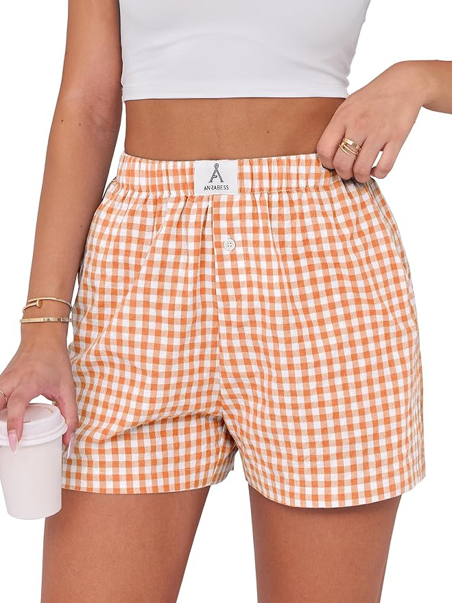 ANRABESS Boxer Shorts for Women Gingham Pajama 2026 Summer Casual Lounge Sleep Plaid Shorts Y2K B... | Amazon (US)