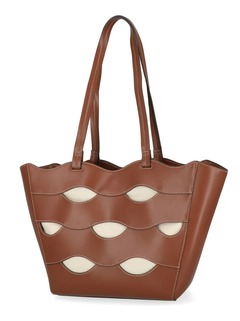 Free Assembly Women's Allegra Faux Leather Cut Out Tote Handbag, Cognac/Cream | Walmart (US)