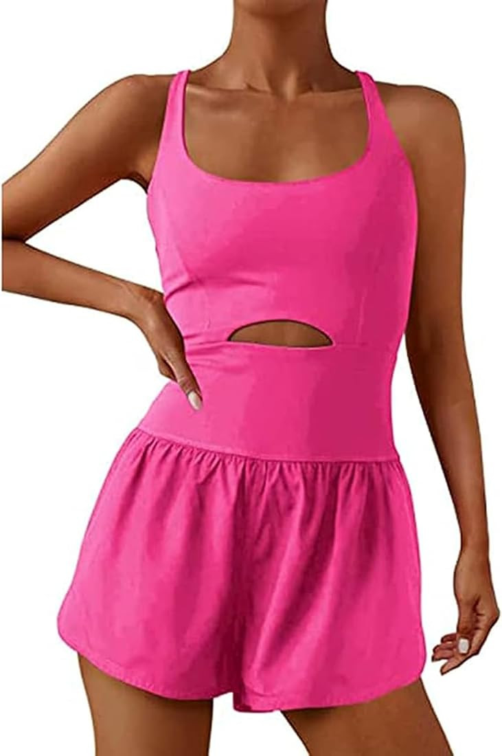 Creaion Womens One Piece Workout Athletic Romper Running Onesie Dress Shorts Gym Yoga Jumpsuit Ac... | Amazon (US)