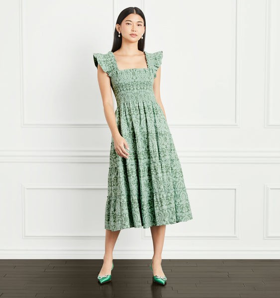 The Ellie Nap Dress - Green Jacquard | Hill House Home