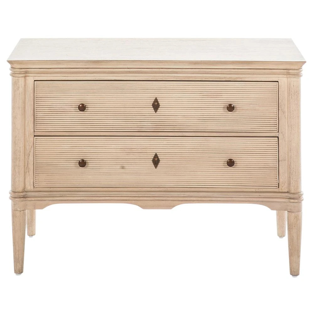 Linnea Updated Traditional Beige Oak Wood Nightstand | Kathy Kuo Home