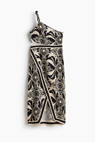 H & M - Cutout One-Shoulder Dress - Light Beige/Patterned | H&M (US, CA, MX)
