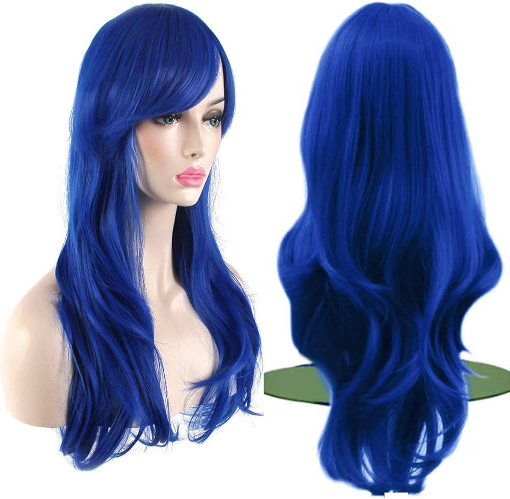 Akstore 28" 70cm Fashion Wigs Long Wavy Curly Hair Cosplay Wig & Wig Cap (Blue) | Amazon (US)