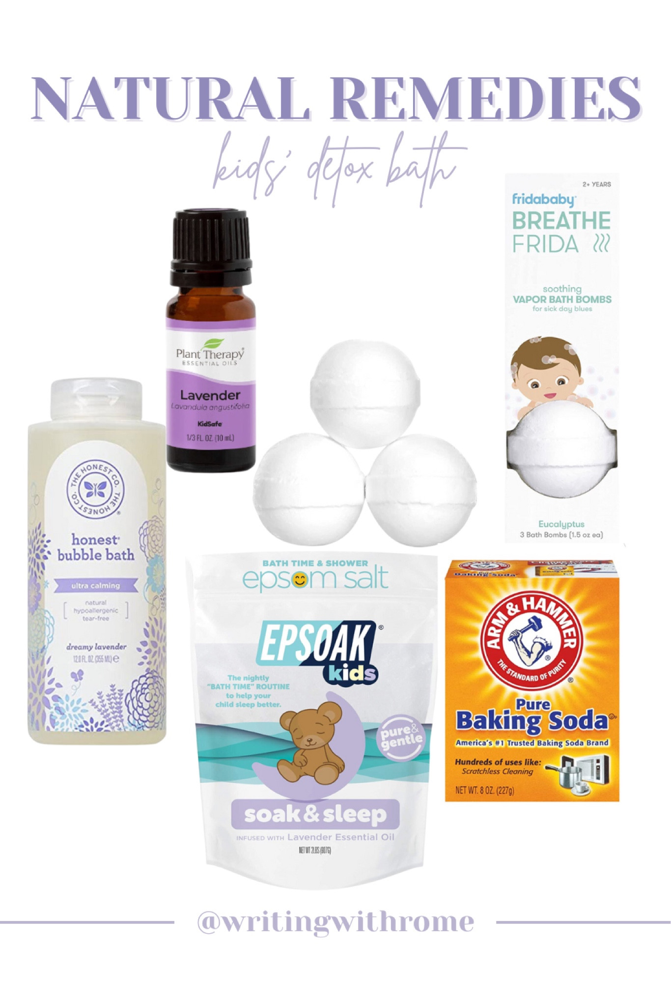 Kids’ natural remedy detox bath recipe and supplies for cold/flu

1 cup epsom salt
1/2 cup pure baking soda
4 drops lavender essential oil

Optional: 
Frida bath bomb
Honest bubble bath 

Essential oils, kids cold, toddler cold, kids congestion remedies, sick season natural remedies, epsom salt soak for kids



#LTKfamily #LTKkids #LTKhome