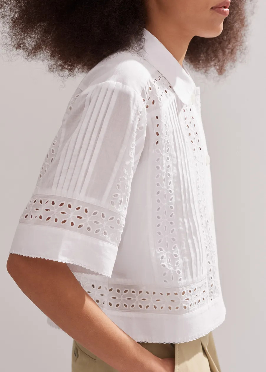 Cotton Voile Broderie Crop Shirt | ME+EM US