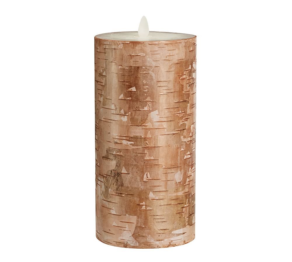 Premium Flickering Flameless Wax Pillar Candles, Textured Birch | Pottery Barn (US)