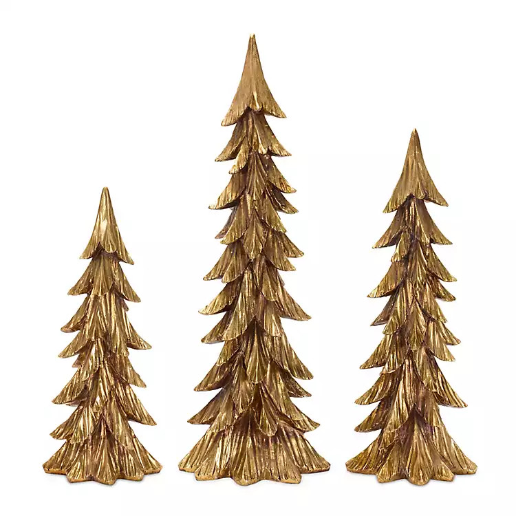 Brushed Gold Tabletop Evergreen Trees, Set of 3 | Kirkland's Home