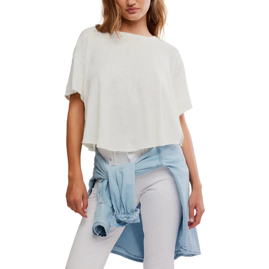 Free People Elsie Linen & Cotton Slub Jersey Swing T-Shirt in Whisper White at Nordstrom, Size Small | Nordstrom