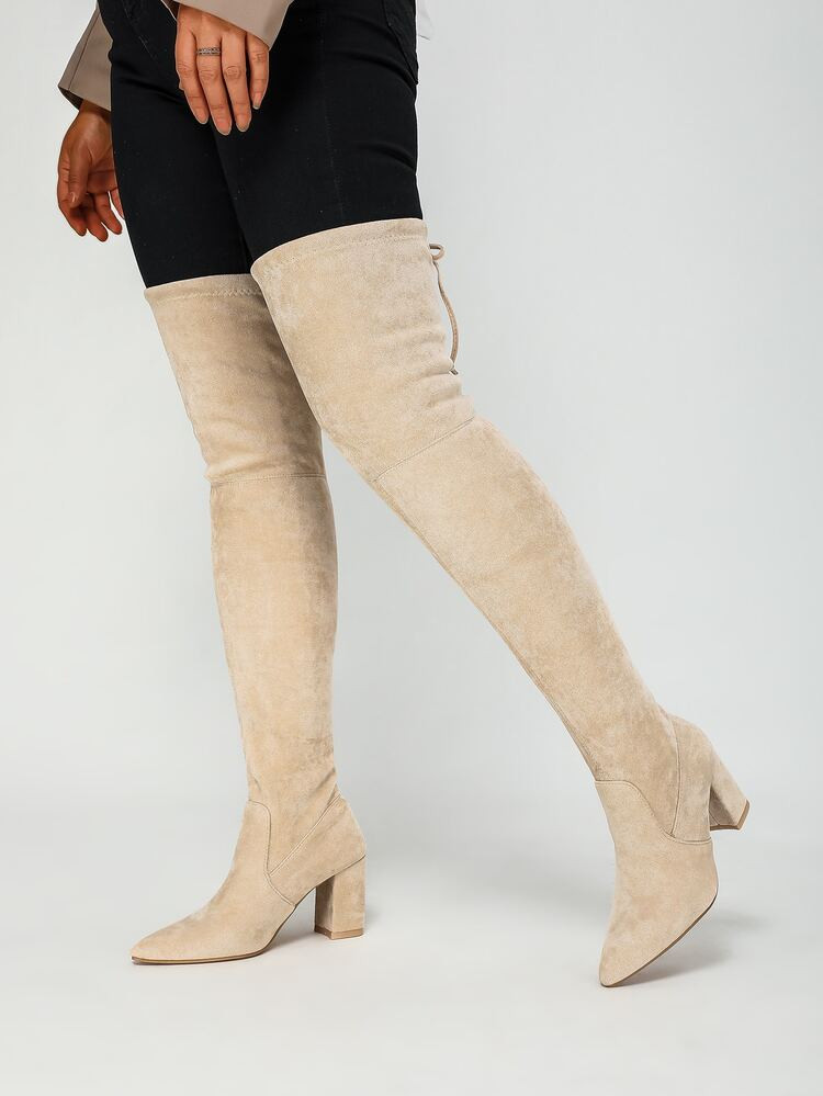 Faux Suede Tie Back Sock Boots | SHEIN
