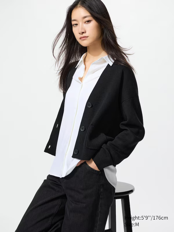 Smooth Cotton V Neck Cardigan | UNIQLO (UK)