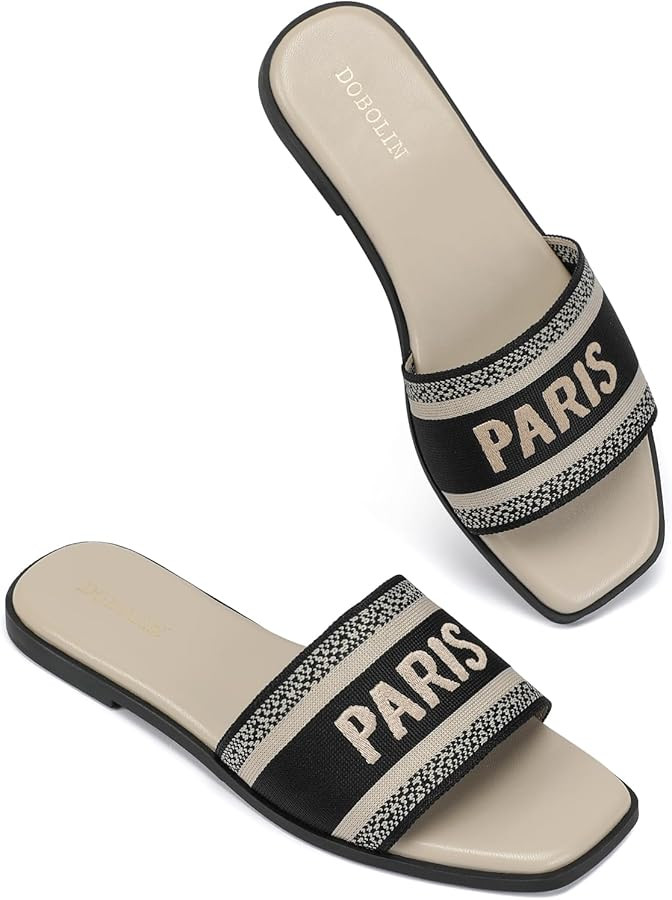 Summer Flat Sandals for Women Dressy Comfortable Slip on Slide Sandals Vacation Beach Dress Shoes | Amazon (US)