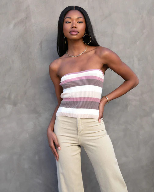 With You Knit Striped Strapless Top | VICI
