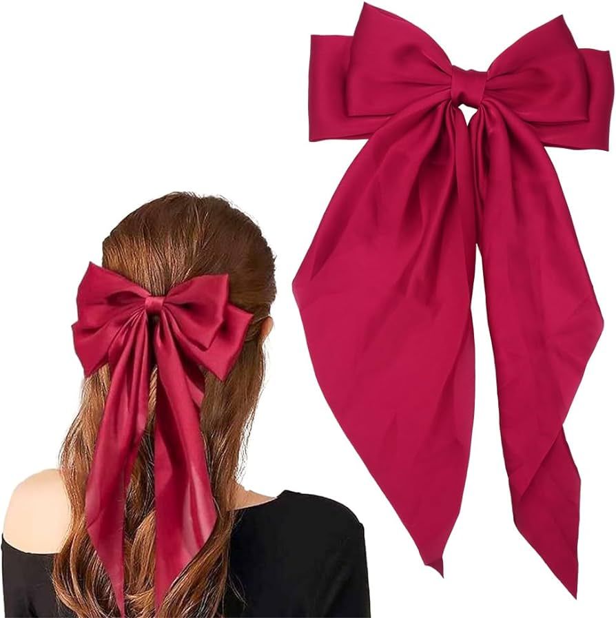 Pufandor Hair Bow Silky Satin Hair Ribbons for Women, Red Bows for Girls Hair Bowknot Barrettes L... | Amazon (US)