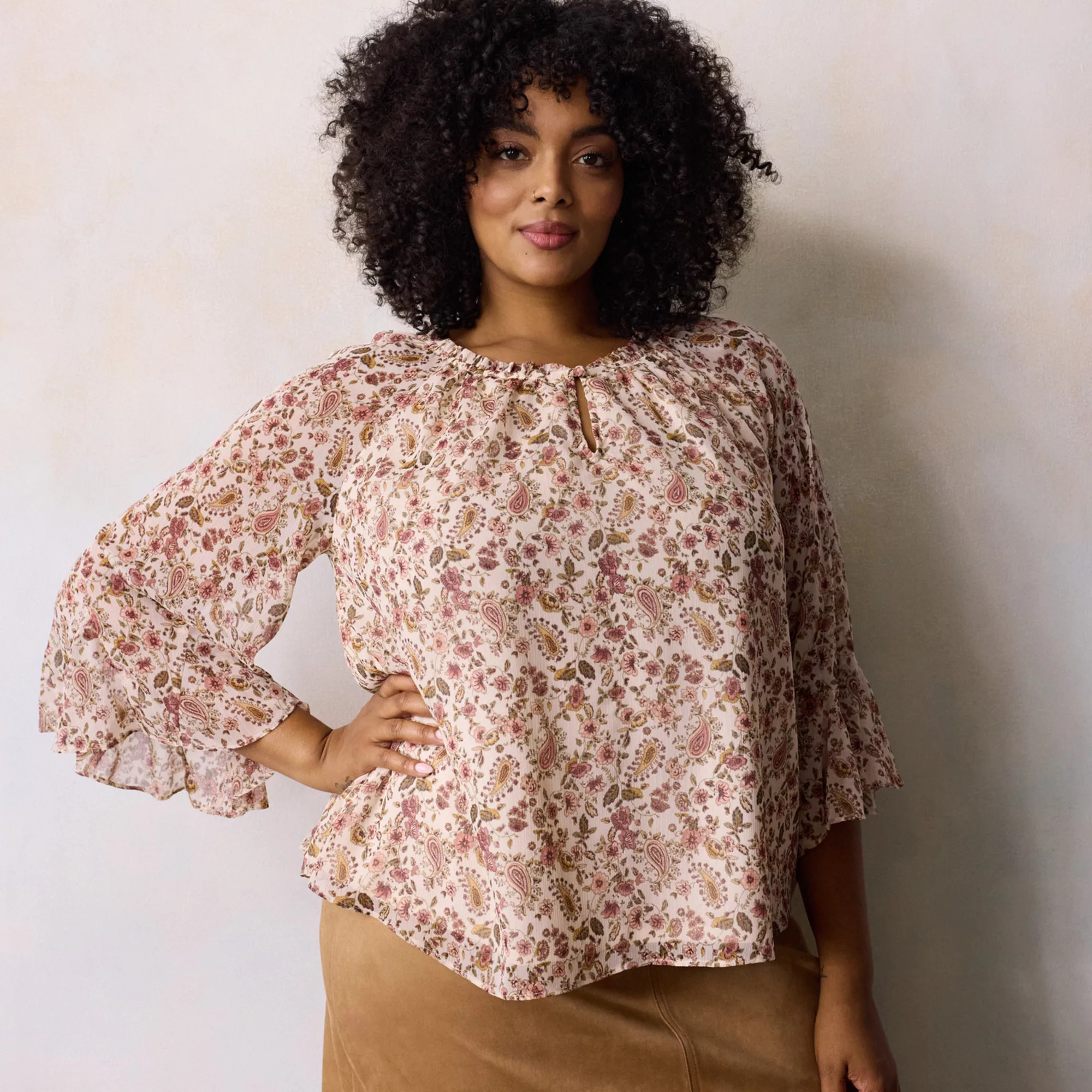 Plus Size LC Lauren Conrad Flutter Godet Sleeve Top, Women's, Size: 2XL, Chinook Green | Kohl's