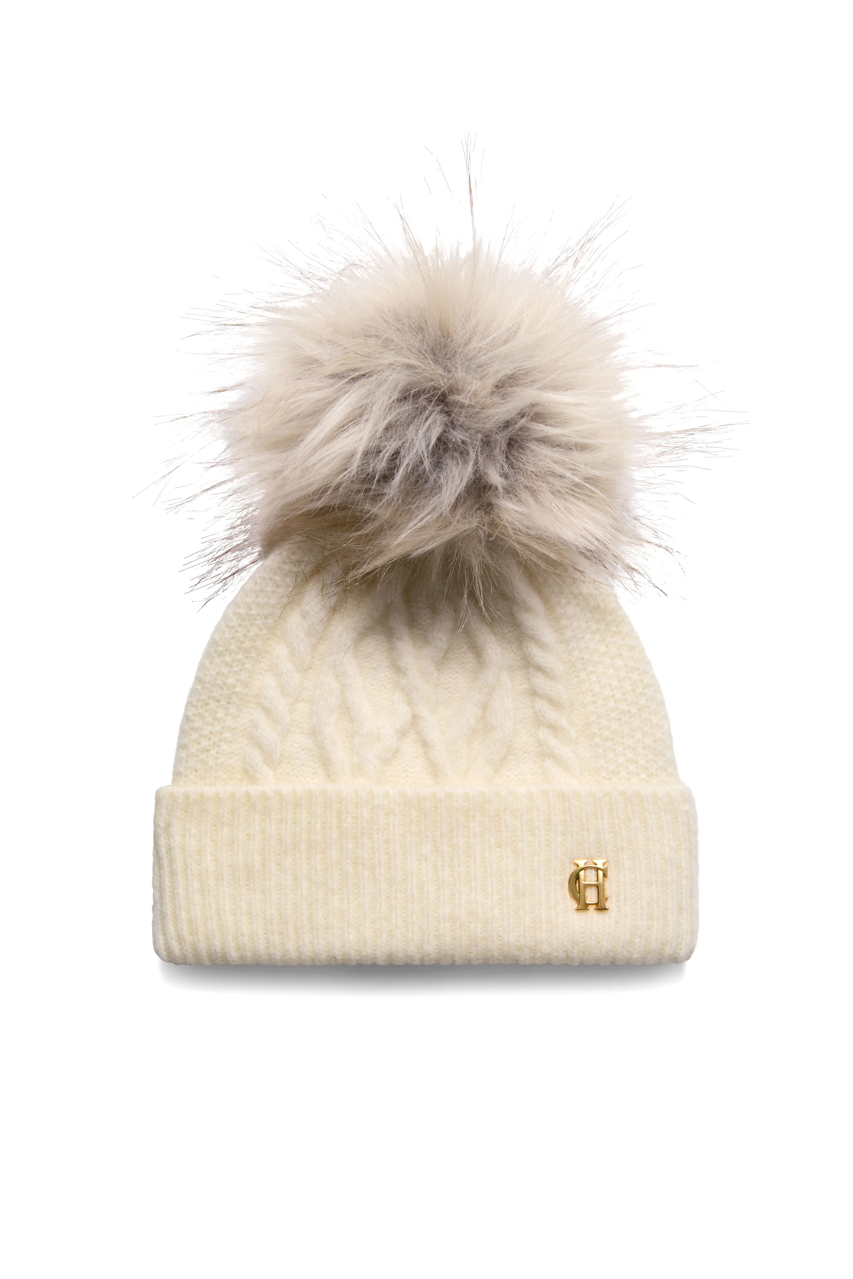 Sloane Cable Bobble Hat (Cream) | Holland Cooper