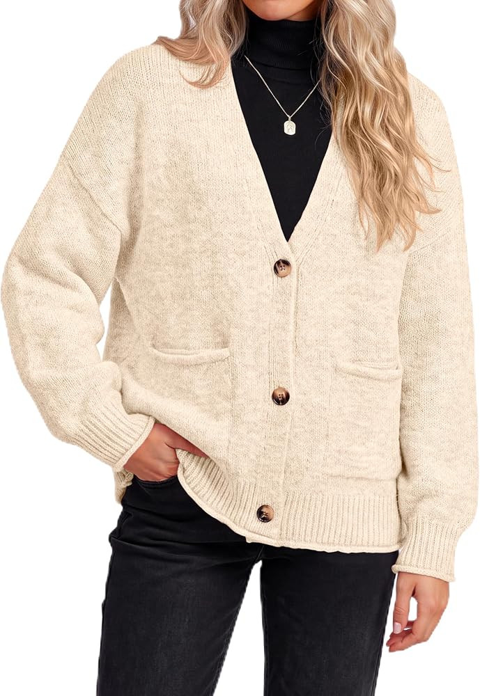 dowerme Women's Casual Button Down Chunky Cropped Cardigan | Amazon (US)