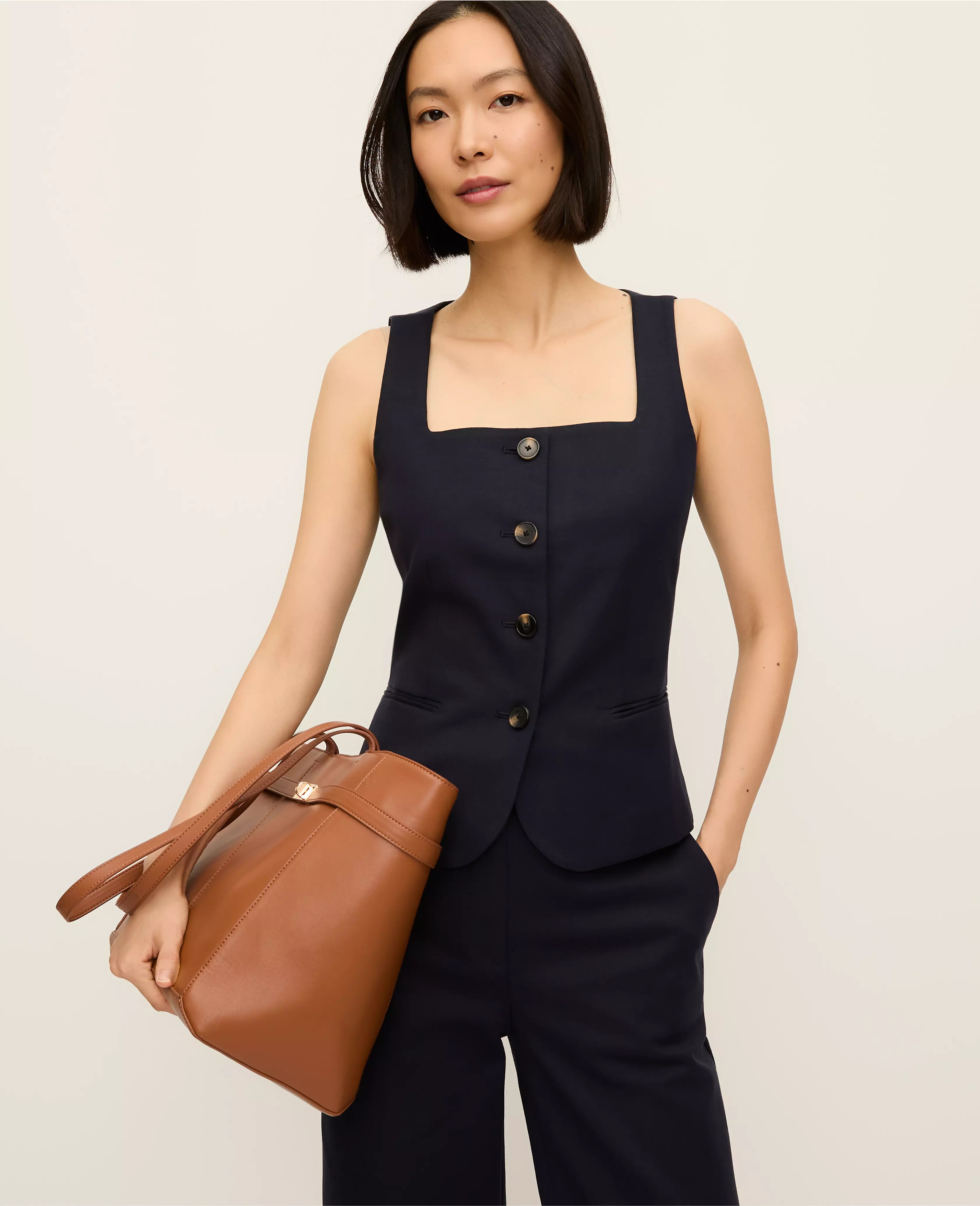 The Petite Cutaway Square Neck Vest in Doubleweave | Ann Taylor