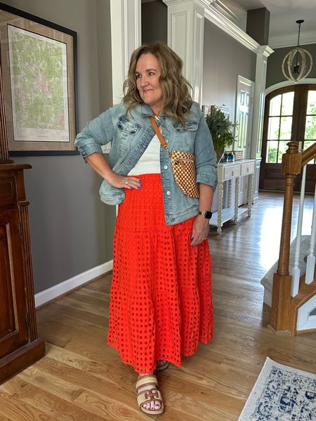 All the accessories from the kohls separates reel. Linked here 
Skirt size large 
Denim jacket lots of stretch size XL 

#LTKOver40 #LTKItBag #LTKMidsize