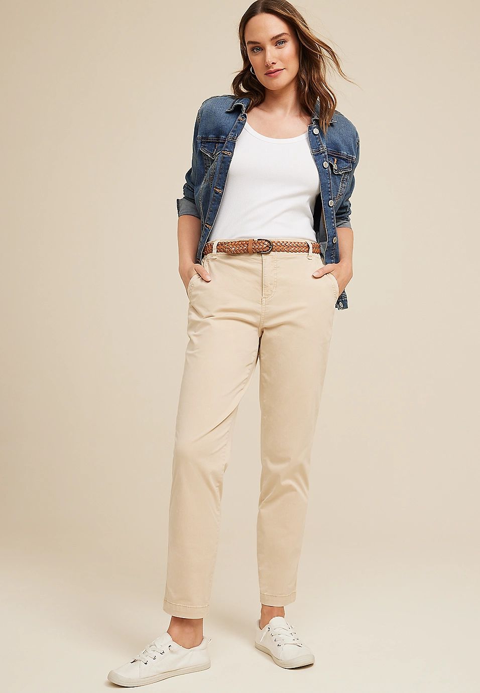 Tapered High Rise Belted Chino Pant | Maurices