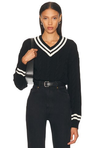 Polo Ralph Lauren V-Neck Sweater in Polo Black & Cricket Cream - Black. Size XS (also in S, L). | FWRD 