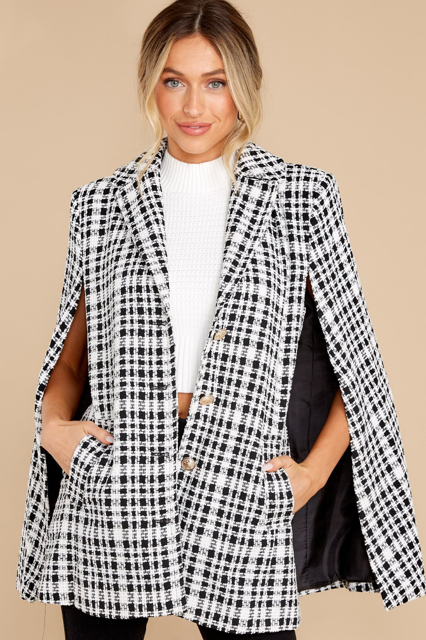 Rule The Day Black Tweed Cape Blazer | Red Dress 