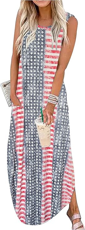 CHUNTIANRAN Maxi Dress for Women Summer Sleeveless Casual Loose Pocket Long Dresses Hawaiian Beac... | Amazon (US)