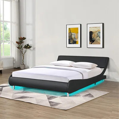 Stylish Faux Leather Upholstered Platform Bed With LED Lighting And Wood Slat Support | Wayfair North America
