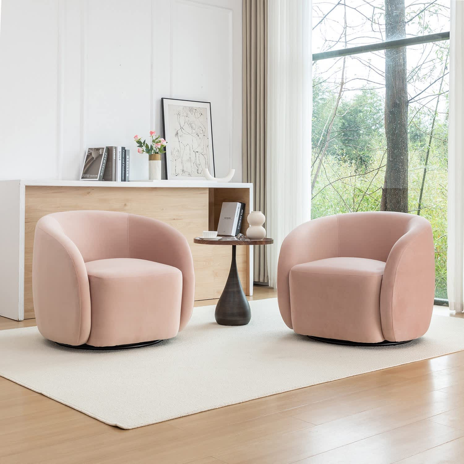 SEYNAR Modern Glam Velvet Upholstered 360 Degree Swivel Accent Armchair Set of 2 Polyester one_size in Pink | XY786-PINK-S2 | Lowe's